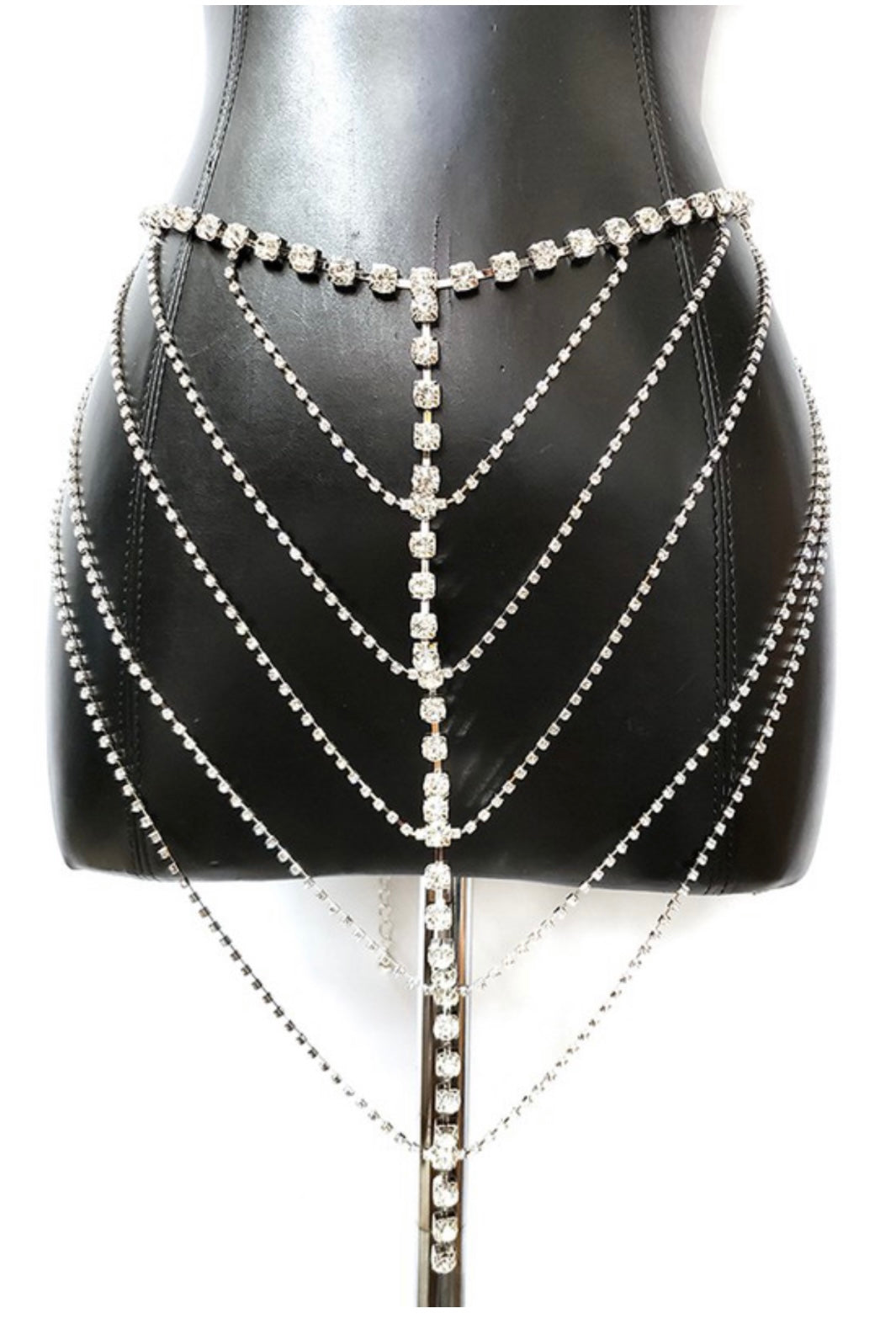 Chained Stone Body Chain Belt with Dangling Chain Trim, XY4201