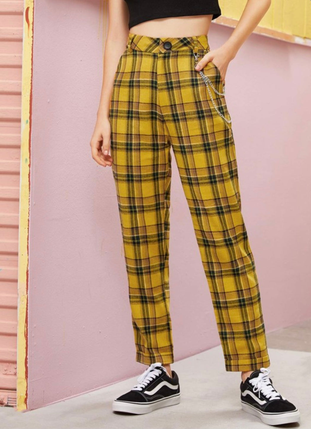 Yellow plaid hot sale pants womens