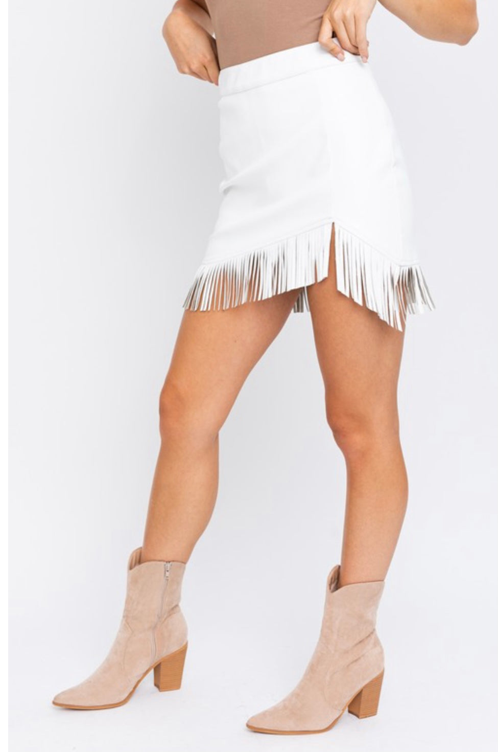 Womens faux leather outlet fringe skirt