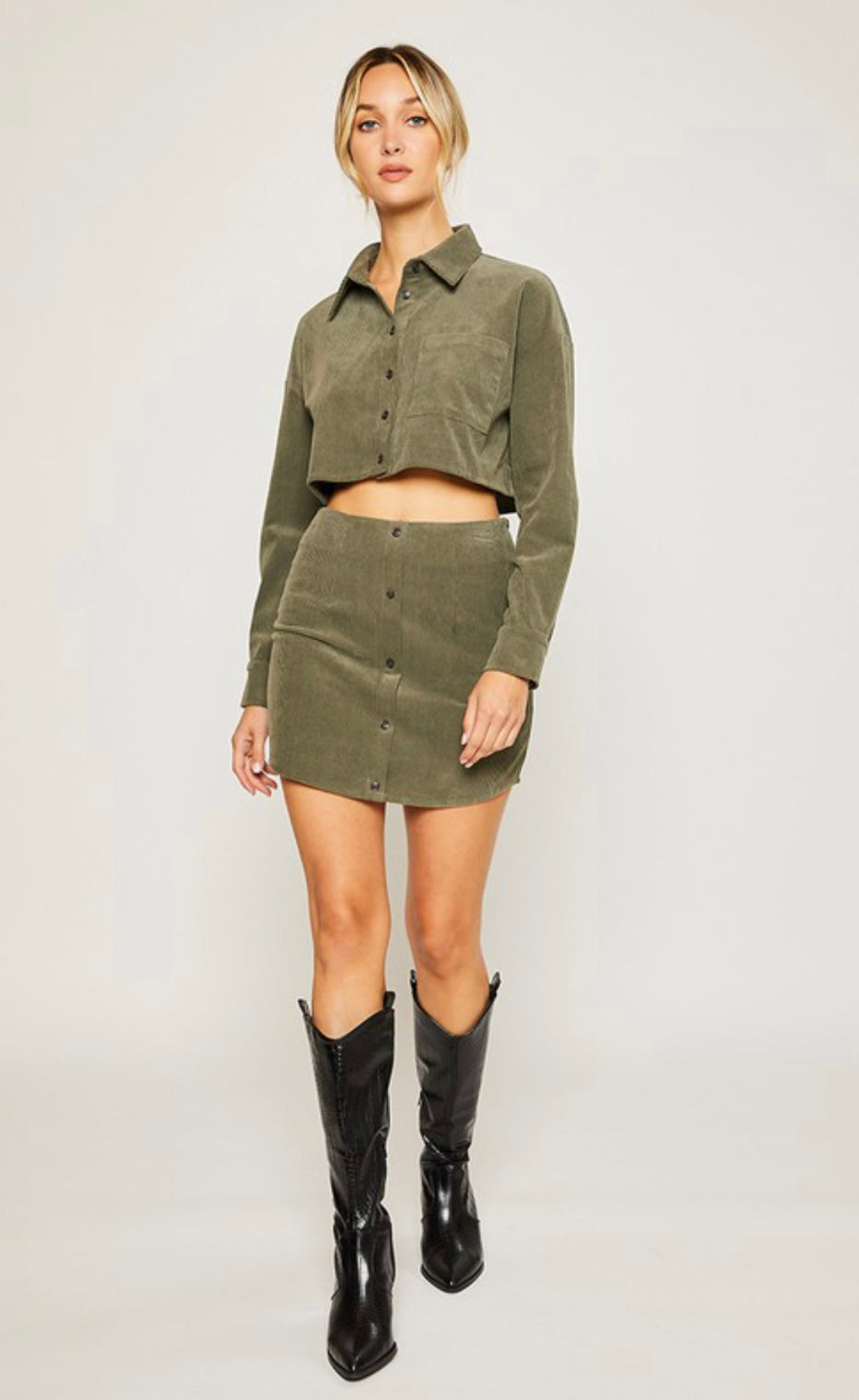 Khaki button outlet down mini skirt